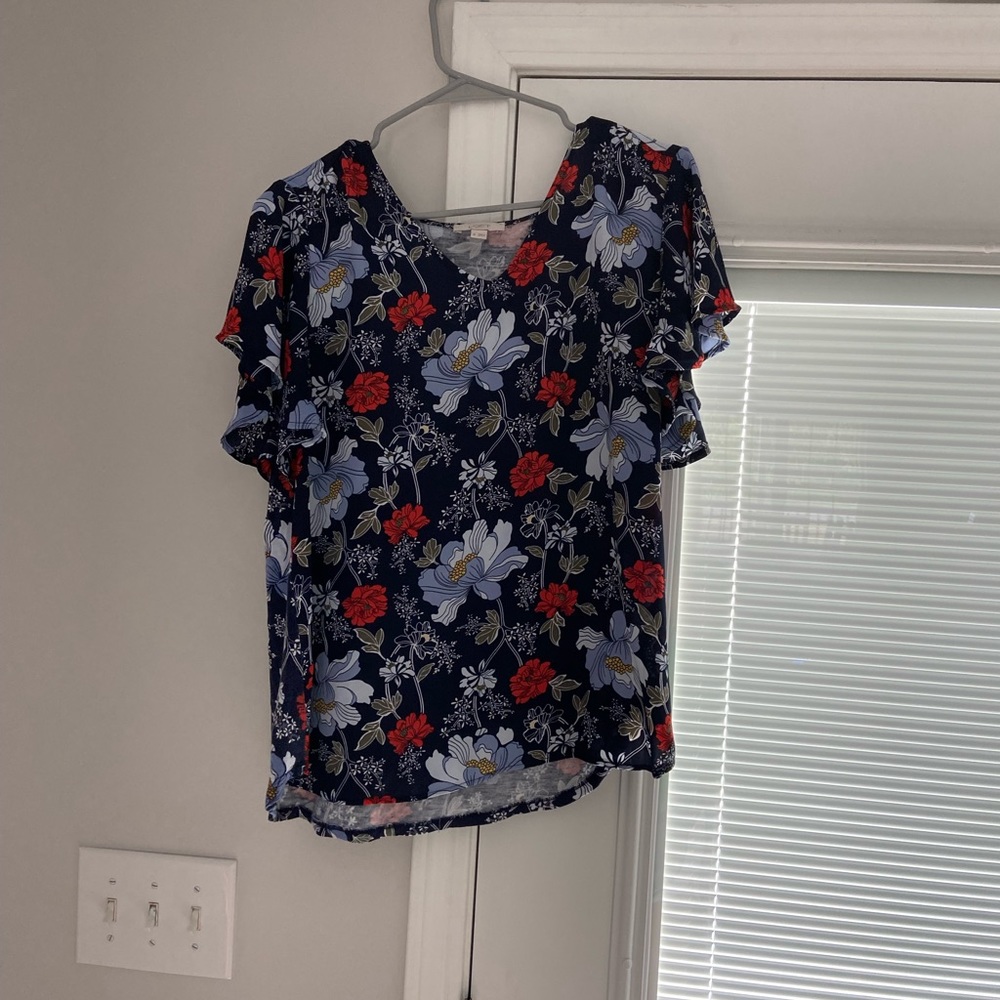 LOFT medium blue floral blouse